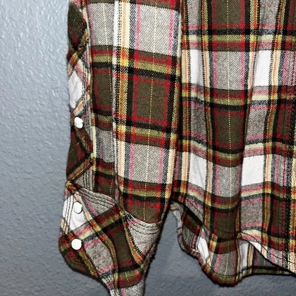 TRUE RELIGION Western Snap Front Horseshoe Pocket Plaid Flannel Shirt Men's  S